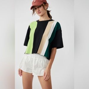 NWT Free People Movement Inspire Boxy Tee Med. Black Macchiato White Forest&Lime
